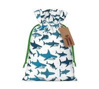 Shark Pattern With Various Gestures Print Small Drawstring Pouch For Gifts,Reusable Gift Bag,For Holiday And Party Presents