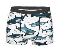 Shark Pattern with Various Gestures Print Soft Men Boxer Briefs Stretch Fit Underwear Comfortable Casual Sports Daily Wear Black