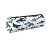 Shark Pattern with Various Gestures Print Stylish Pencil Case Supplies Office Accessories Stationery Organizer Pen Pouch