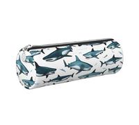 Shark Pattern with Various Gestures Print Stylish Pencil Case Supplies Office Accessories Stationery Organizer Pen Pouch