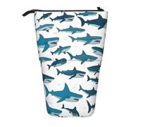 Shark Pattern with Various Gestures Print Telescopic Adjustable Pencil Case Lightweight Organizer for Office Travel Pen Bag