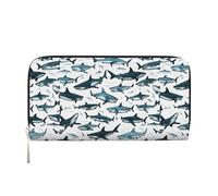 Shark Pattern with Various Gestures Print Women Long Clutch Wallet, Large Capacity Purse with Zipper Pocket Travel Hand Wallet