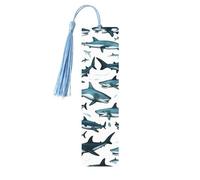 Shark Pattern with Various Gestures Print Wooden Bookmark with Tassel,Beautiful Handmade Bookmarks,Bookmarks for Reading