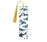 Shark Pattern with Various Gestures Print Wooden Bookmarks with Tassel, Book Mark for Book Lovers Page Markers Reading Gifts