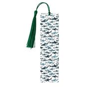 Shark Pattern with Various Gestures Print Wooden Bookmarks with Tassels, Wood Book Markers for Book Lovers, Teachers & Present