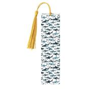 Shark Pattern with Various Gestures Print Wooden Bookmarks with Tassels, Wood Book Markers for Book Lovers, Teachers & Present
