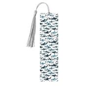Shark Pattern with Various Gestures Print Wooden Bookmarks with Tassels, Wood Book Markers for Book Lovers, Teachers & Present
