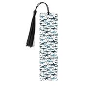 Shark Pattern with Various Gestures Print Wooden Bookmarks with Tassels, Wood Book Markers for Book Lovers, Teachers & Present