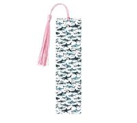 Shark Pattern with Various Gestures Print Wooden Bookmarks with Tassels, Wood Book Markers for Book Lovers, Teachers & Present