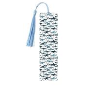 Shark Pattern with Various Gestures Print Wooden Bookmarks with Tassels, Wood Book Markers for Book Lovers, Teachers & Present