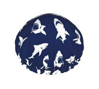 Shark Pattern with Various Gestures Printed Bathing Hats, Dual Layer Reusable Headgear, Large Hair Cover For Daily Skin Care