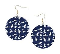 Shark Pattern With Various Gestures Printed Leather Earring Set For Women, 1 Pair Lightweight Bohemian Pierced Earrings Jewelry Gift For Women Girls