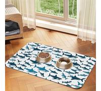 Shark Pattern With Various Gestures Printing Pet Absorbent Leather Tablecloth,Pet Absorbent Leather Mat,Tidy Feeding Area For Dogs, Cats,Pets