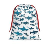 Shark Pattern with Various Gestures Super Soft Velvet Christmas Storage Bag Festival Promotion Annual Celebration and Daily Use