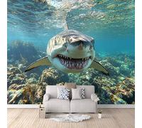 Shark Photo Wallpaper Beach Reef Sharks Wallpaper Mural 3D Art Print, Non-Woven Wall Paper, Decoration Poster Picture Mural 500 × 280 cm / 196.8" × 110" for Living Room Bedroom