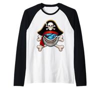 Shark Pirate Jolly Roger Flag Halloween Boys Girls Kids Raglan Baseball Tee