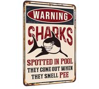 Shark Pool Decor Metal Sign Outdoor Pool Accessories for Pool Area Patio Deck House Warning Sharks Spotted In This Pool Wall Art 8x12 Inch