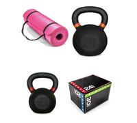 Shark Power Gear 18kg & 28kg Cast Iron Kettlebells, Yoga Mat & Large Soft Plyometric Jump Box - Strength, Balance & Conditioning Fitness Kit