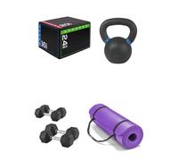 Shark Power Gear Dumbbell Set (2.5kg & 7.5kg Pairs), 8kg Kettlebell, Yoga Mat, Large Soft Jump Box - Home Gym Strength & Cardio Training Kit