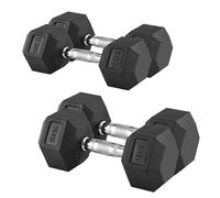 Shark Power Gear Hex Dumbbells Set, 12.5kg & 15kg Pairs, Rubber Coated with Chrome Steel Handles, Anti-Roll Design
