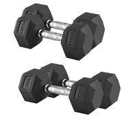 Shark Power Gear Hex Dumbbells Set, 17.5 kg and 20 kg Pairs, Rubber Coated, Chrome-plated Steel Handle, Black