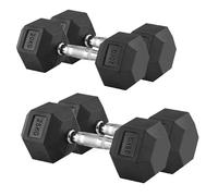 Shark Power Gear Hex Dumbbells Set, 20 kg & 25 kg Pairs, Rubber Coated, Chrome-plated Steel Handles, Black