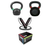 Shark Power Gear Home Gym Kit, 6kg & 18kg Cast Iron Kettlebells, Jump Rope, Large Plyometric Box, Black