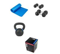 Shark Power Gear Home Gym Set, 7.5kg & 2.5kg hexdumbbel 8kg Kettlebell, Yoga Mat, Plyometric Box, Chrome-plated Steel & Rubber Construction