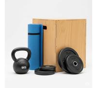 Shark Power Gear Home Gym Set, 8kg Kettlebell, Weight Plates, Yoga Mat, Wooden Jump Box, Black Cast Iron