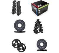Shark Power Gear Home Gym Set, Hex Dumbbells (5kg to 27.5kg) with A5 Rack, Cast Iron & Tri-Grip Weight Plates, Large Soft Plyometric Jump Box