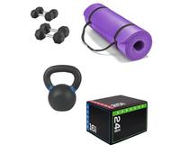 Shark Power Gear Home Workout Kit, 2.5kg & 5kg Dumbbell Pairs, 8kg Kettlebell, Yoga Mat, Medium Jump Box