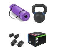 Shark Power Gear Home Workout Kit, 2.5kg & 7.5kg Dumbbell Pairs, 6kg Kettlebell, Yoga Mat, Medium Jump Box
