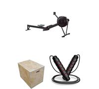 Shark Power Gear Row Erg Machine, Skipping Rope, Large Wooden Jump Box - Full-Body Cardio & Conditioning Home Workout Set