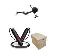 Shark Power Gear Row Erg Machine, Skipping Rope, Small Wooden Jump Box - Full-Body Cardio & Conditioning Home Gym Set