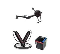 Shark Power Gear Rowing Machine with LCD Monitor, kipping Rope & Large Soft Plyometric Jump Box - Full-Body Home Fitness Equipment Bundle