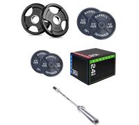 Shark Power Gear Weight Plates Set (1.25kg Tri-Grip, 15kg & 25kg Cast Iron), 6ft Olympic Barbell, Large Soft Jump Box - Home Gym Strength Training Kit
