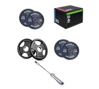 Shark Power Gear Weight Plates Set (2.5kg & 15kg Cast Iron, 20kg Tri-Grip), 7ft Olympic Barbell, Large Soft Jump Box - Home Gym Strength Training Kit