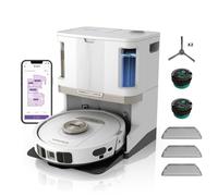 Shark PowerDetect Robot Vacuum and Mop with 60-Day Self-emptying and Cleaning Base - 3D LiDAR Navigation - Wi-Fi/App - 3 Anti-microbial Pads, 2 Odour Cartridges and 2 Brushes Incl. - White
