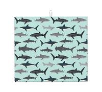 Shark Print Microfiber Dish Drying Mat,Absorbent Quick Dry Kitchen Counter Mat,Non Slip Foldable Drainer Pad