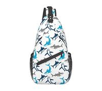 Shark Print Sling Bag Crossbody Backpack Elegant Seamless Pattern with Abstract Shark Silhouettes Gym Sports Travel Hiking Daypack Cute Animal Print Chest Bag Shoulder Bag for Women Men