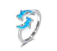 Shark Ring Sterling Silver Opal Hammerhead Shark Adjustable Ring Opal Ocean Animal Jewellery Gifts for Women