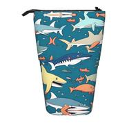 Shark Sailing Print Telescopic Standing Pencil Bag/Stand Up Stationery Bag/Makeup Bag/Storage Case