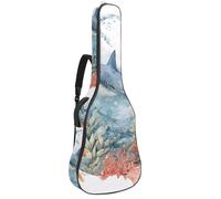 Shark Sea Blue Algae with Leaves Bubbles and Coral Starfish Acoustic Guitar Gig Bag, 1 cm Thick Padding Waterproof Guitar Case Backpack with Dual Adjustable Shoulder Strap for 40-42 Inch Guitar