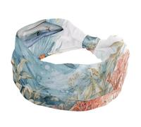 Shark Sea Blue Algae with Leaves Bubbles and Coral Starfish Stretchy Headbands for Women, Non-Slip Hair Bands Fashion Sports Turban for Yoga Workout Daily Use