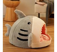 Shark Shape Cat Cave Bed with Thick Cushion, Kitten Cat Soft Warm House for Indoor Cats Anti-Slip Bottom, Cat Tent with Removable Washable Cushioned Pillow, Cat Hut Sleeping Bag Small Dog Bed - XL