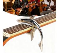 Shark Shaped Guitar Capo, Zinc Alloy Tone Clip Guitar Shark Capo, Metal Spring Acoustic Capos for Acoustic Electric Folk Guitars, Mandolin, Bass, Ukulele (Shiny Silver)