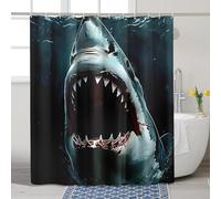Shark Shower Curtain Menacing Jaws Monster Design Whale Blue Bathroom Decoration Halloween Scary Modern Waterproof Fabric Set with Hooks 62x72 Inch