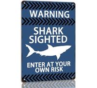 Shark Sighted Enter At Your Own Risk Metal Sign Shark Tin Sign Funny Swimming Pool Decor Signs For House Yard Pool 6x8 Inch