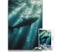 Shark Silhouette in Sunlit Ocean Depths Teenagers 1000 Pieces Puzzle Educational Reasoning Skill Game Ideal Thoughtful Gift for All Events Size 38x26cm