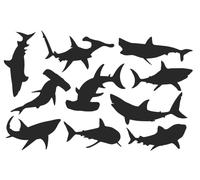 Shark Silhouette Jaws Cute Stickers Pack Set- Car Decal - Tablet Decal - Wall Sticker - Shark Gifts - Stickers for Children - Laptop Stickers - Nursery Decor (28cm x 18cm Sheet, Black)